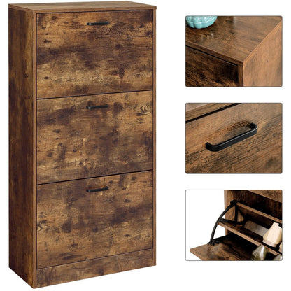 Nancy's Forks Shoe Cabinet - Organizer - 3 Swinging Doors - Brown - Engineered Wood - 60 x 24 x 120 cm