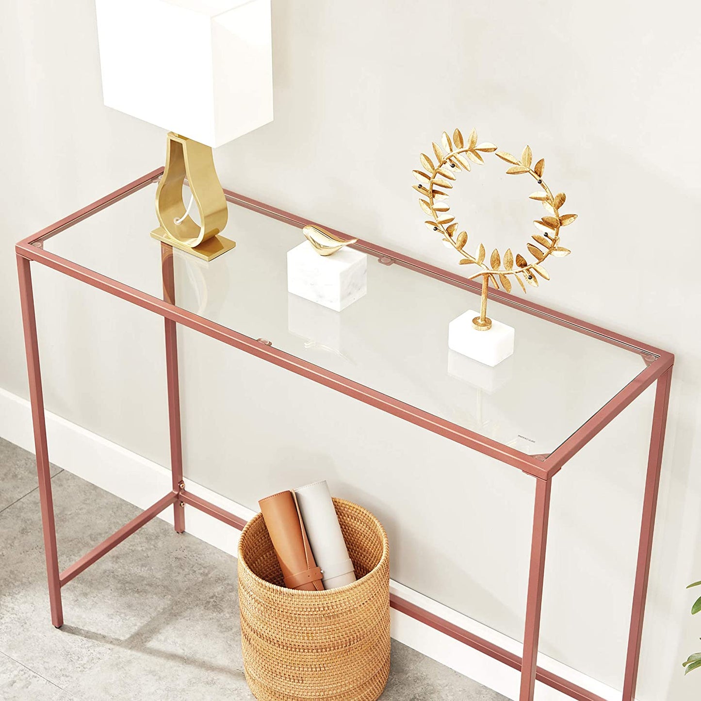Nancy's Brighton Sidetable - Rechthoekige Glazen Tafel - Goud - Staal - Bijzettafel - Verstelbare Poten - 100 x 35 x 80 cm