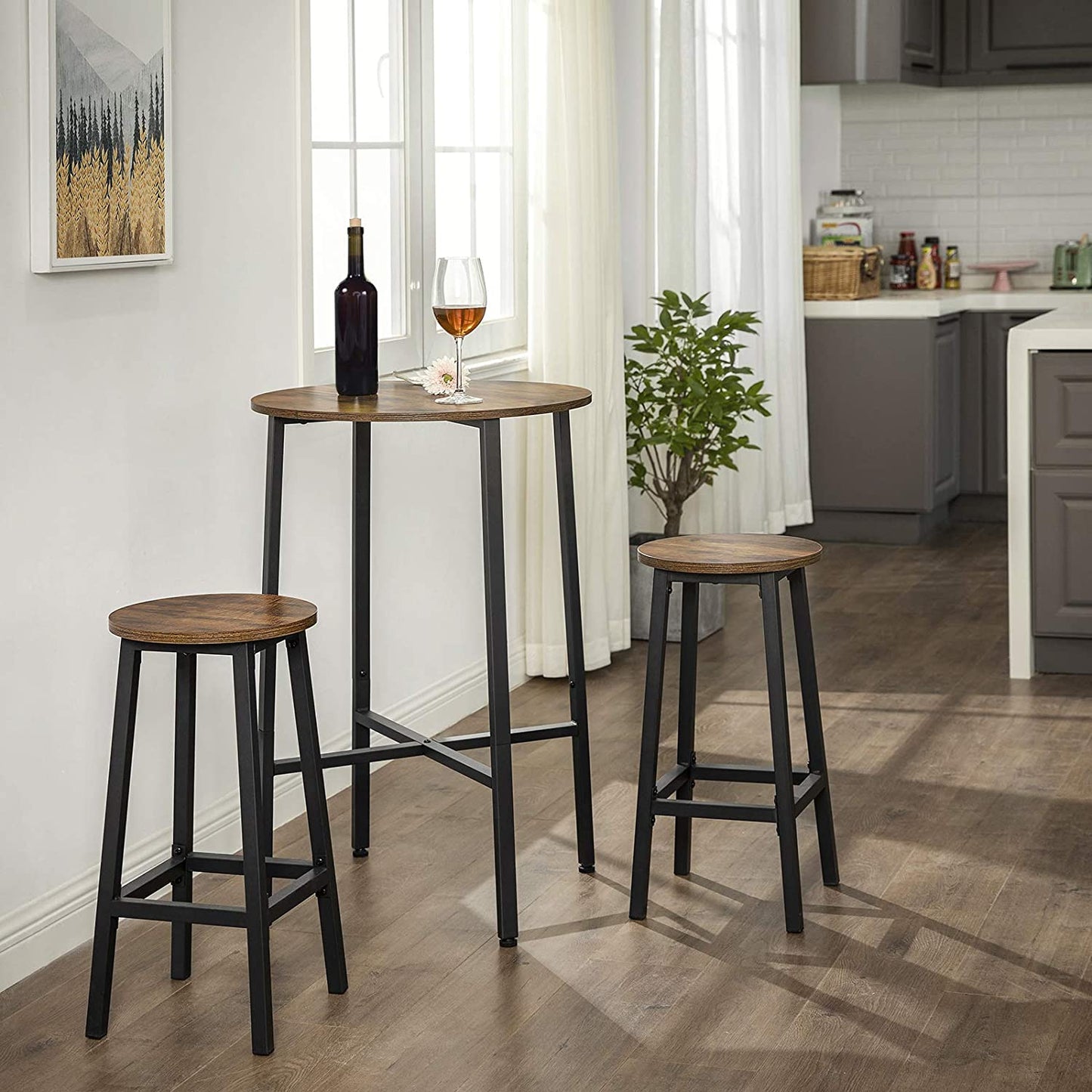 Nancy's Bar Stools 2 Pieces - Bar Chairs with Footrest - Bar Stool Industrial - Industrial - Stable - 32 x 65 cm (Ø x H)