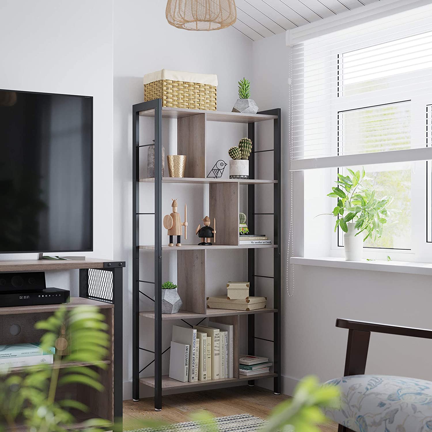 Nancy's Steve 2 Boekenkast - Wandkast - Opbergkast - Grijs / Zwart - ± 75 x 30 x 155 cm