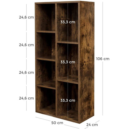 Nancy's Boekenkast - Opbergkast - 7 Vakken - Industrieel - Hout - Bruin - 50 x 24 x 106 cm