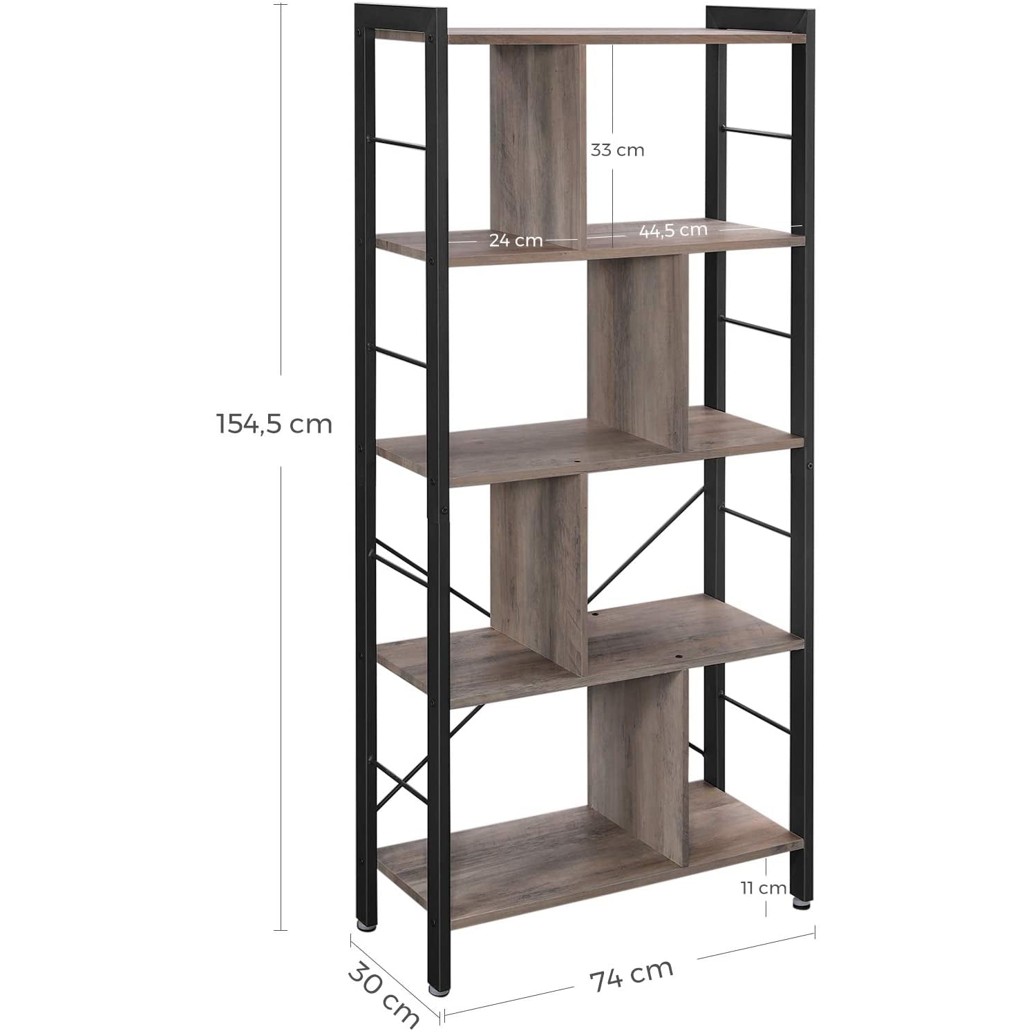 Nancy's Steve 2 Boekenkast - Wandkast - Opbergkast - Grijs / Zwart - ± 75 x 30 x 155 cm