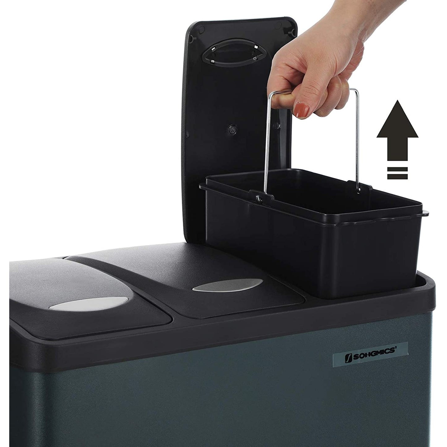 Poubelle Nancy's 24L - Poubelle Tri des Déchets - Poubelle à Pédale Acier Inoxydable - Poubelle 3 en 1 - Gris Fumée
