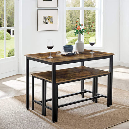Nancy's Brunhais Eettafel met 2 Banken - Voor 4 Personen - Keukentafel - Eetkamertafel - Bruin ./ Zwart - 110 x 75 x 75 cm