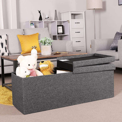 Nancy's Hocker Linen - Storage Bench - Footstools With Storage Space - Bench With Storage - Gray - 110 x 38 x 38 cm