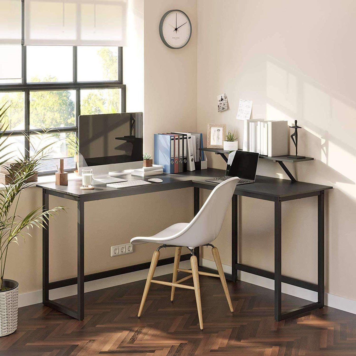 Nancy's Henderson Desk - Bureaux - Bureau d'angle - En forme de L - Industriel - Bois et métal - Noir - 140 x 130 x 76 cm