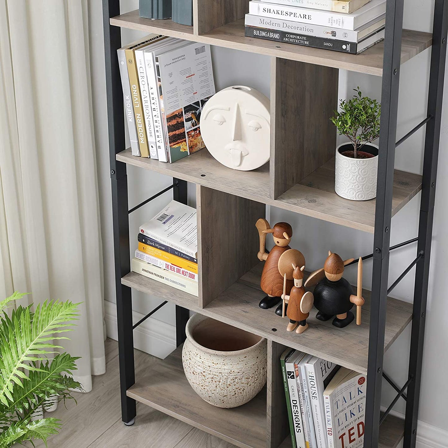 Nancy's Steve 2 Boekenkast - Wandkast - Opbergkast - Grijs / Zwart - ± 75 x 30 x 155 cm