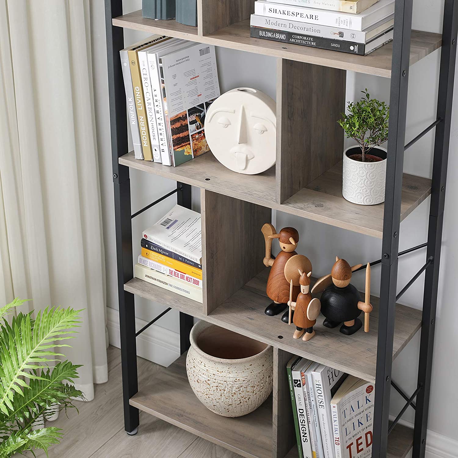Nancy's Steve 2 Boekenkast - Wandkast - Opbergkast - Grijs / Zwart - ± 75 x 30 x 155 cm
