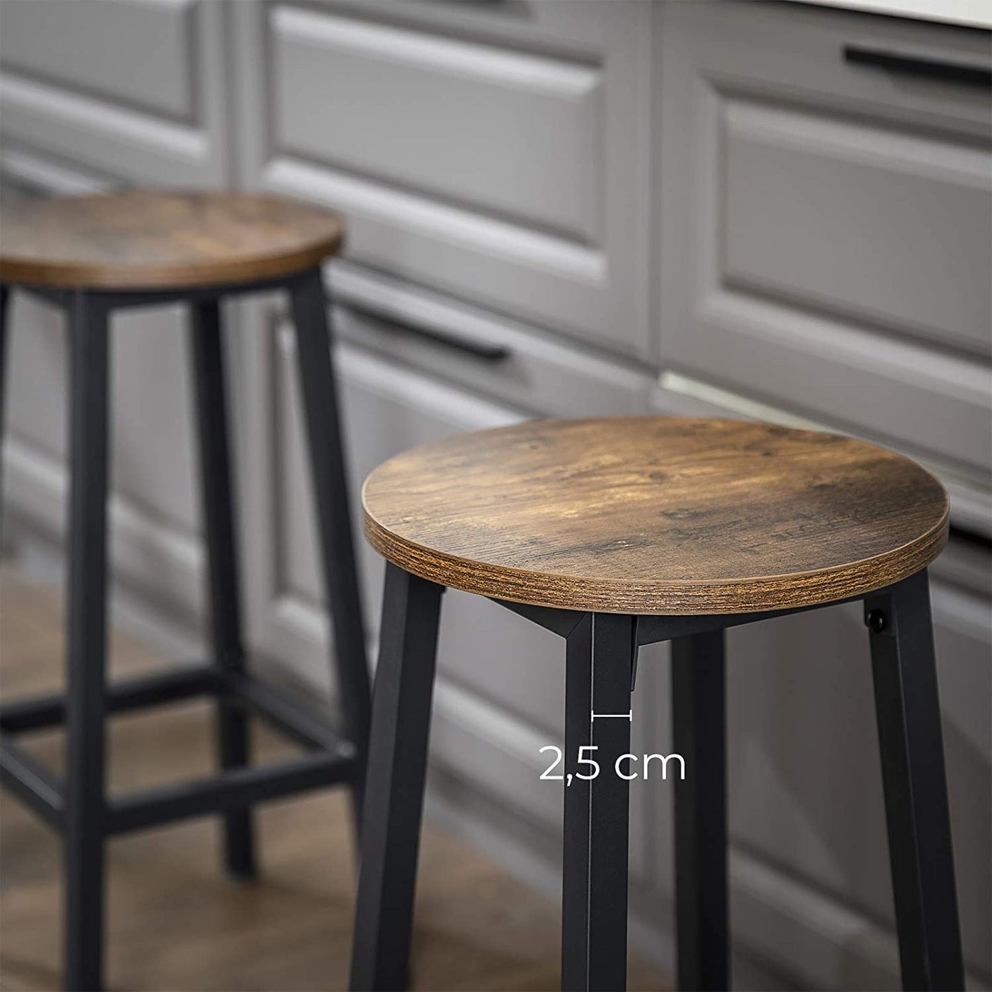 Nancy's Bar Stools 2 Pieces - Bar Chairs with Footrest - Bar Stool Industrial - Industrial - Stable - 32 x 65 cm (Ø x H)