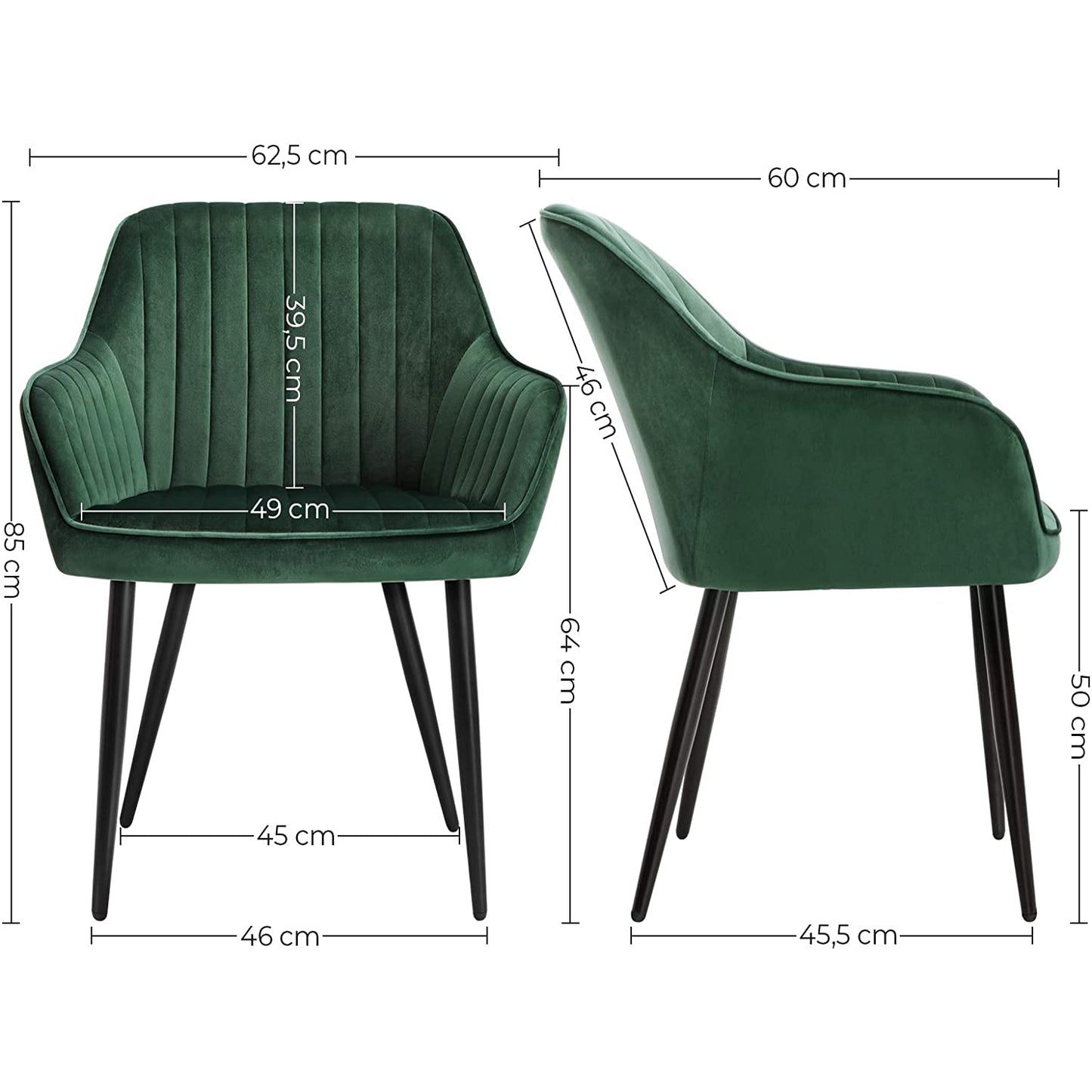 Chaise de salle à manger Nancy's Spokane - Chaise de loisirs moderne et élégante - Chaises de salle à manger - Pieds en métal - Vert - 62,5 x 60 x 85 cm (L x L x H)