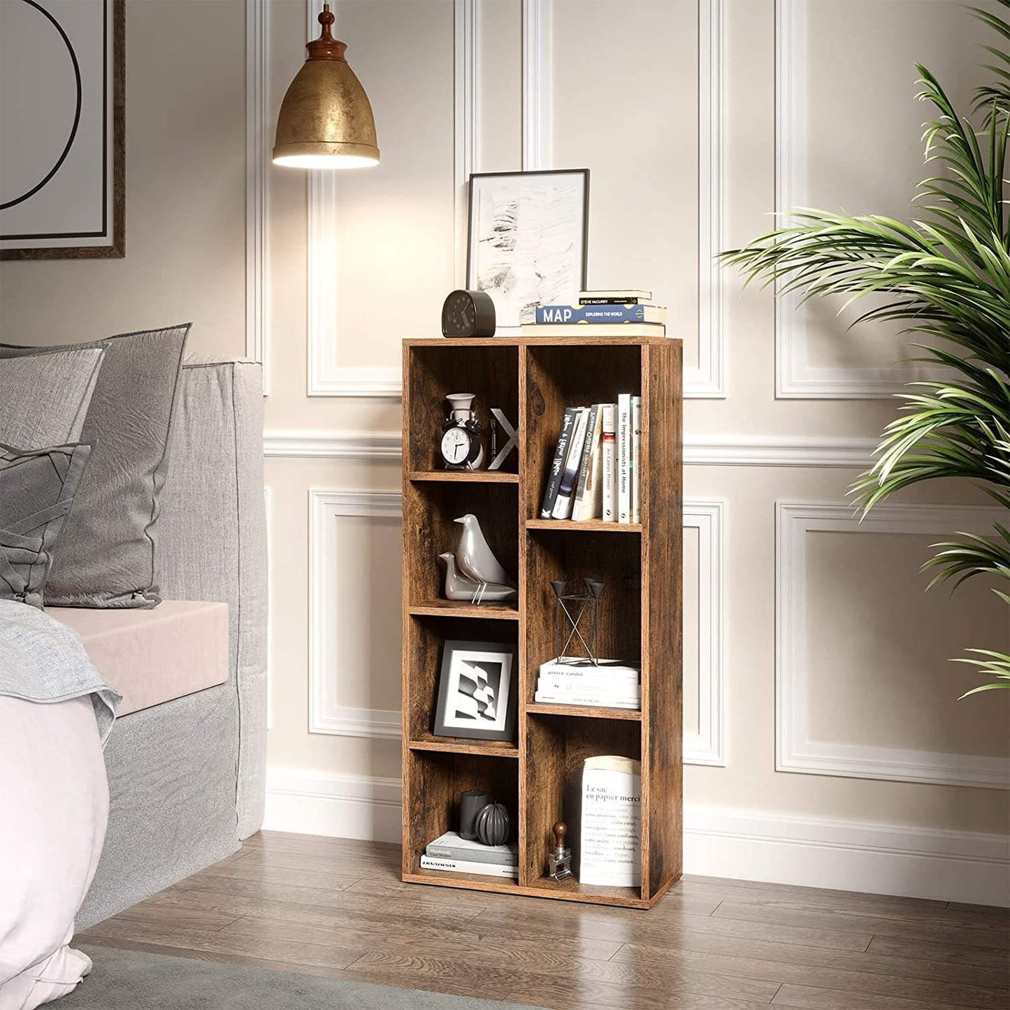 Nancy's Baranu Boekenkast - Opbergkast - 7 Vakkenkast - Industrieel - Hout - Bruin - ± 50 x 25 x 105 cm