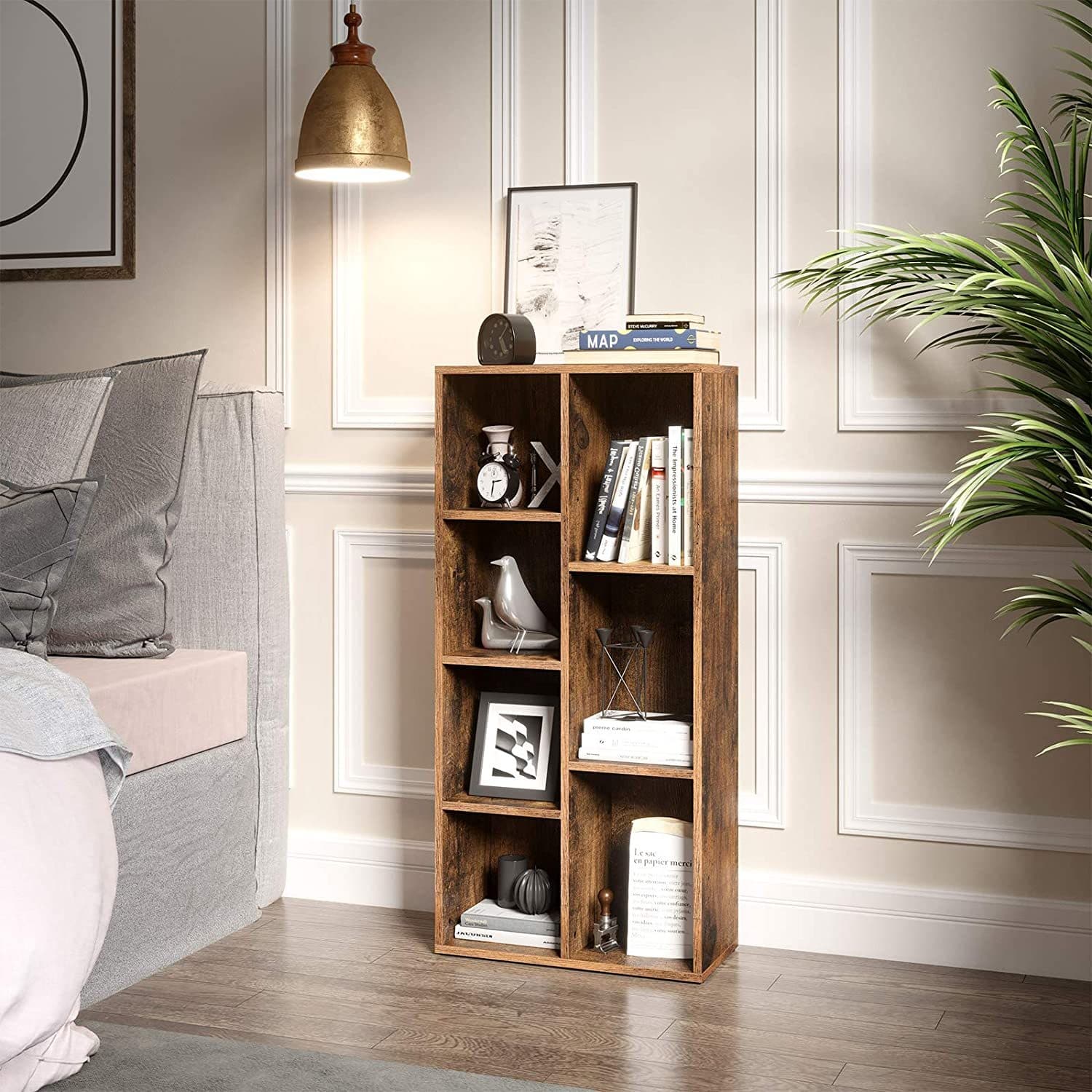 Nancy's Baranu Boekenkast - Opbergkast - 7 Vakkenkast - Industrieel - Hout - Bruin - ± 50 x 25 x 105 cm