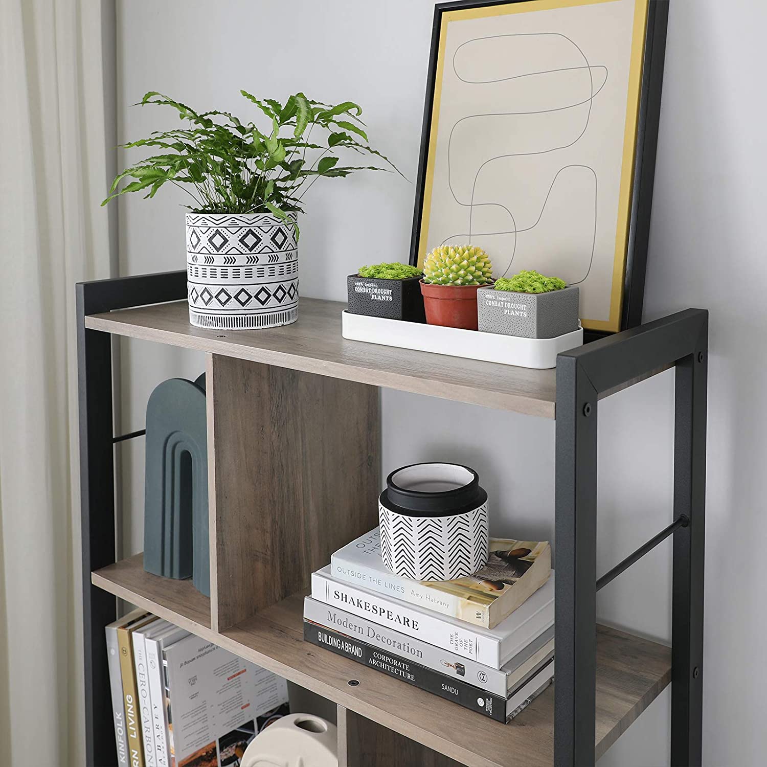 Nancy's Steve 2 Boekenkast - Wandkast - Opbergkast - Grijs / Zwart - ± 75 x 30 x 155 cm
