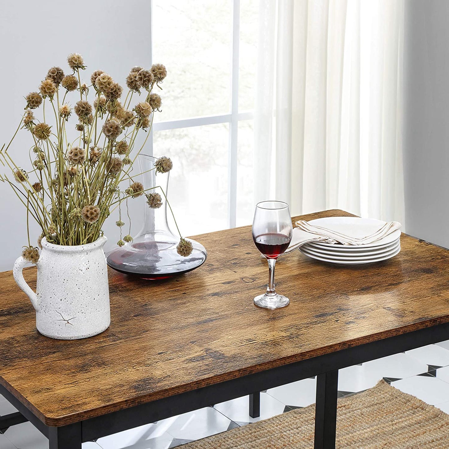 Nancy's Eettafel met 2 Banken - Voor 4 Personen - Keukentafel - Industriële Tafel - Eetkamertafel - 110 x 75 x 75 cm