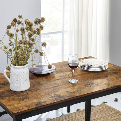 Nancy's Brunhais Eettafel met 2 Banken - Voor 4 Personen - Keukentafel - Eetkamertafel - Bruin ./ Zwart - 110 x 75 x 75 cm
