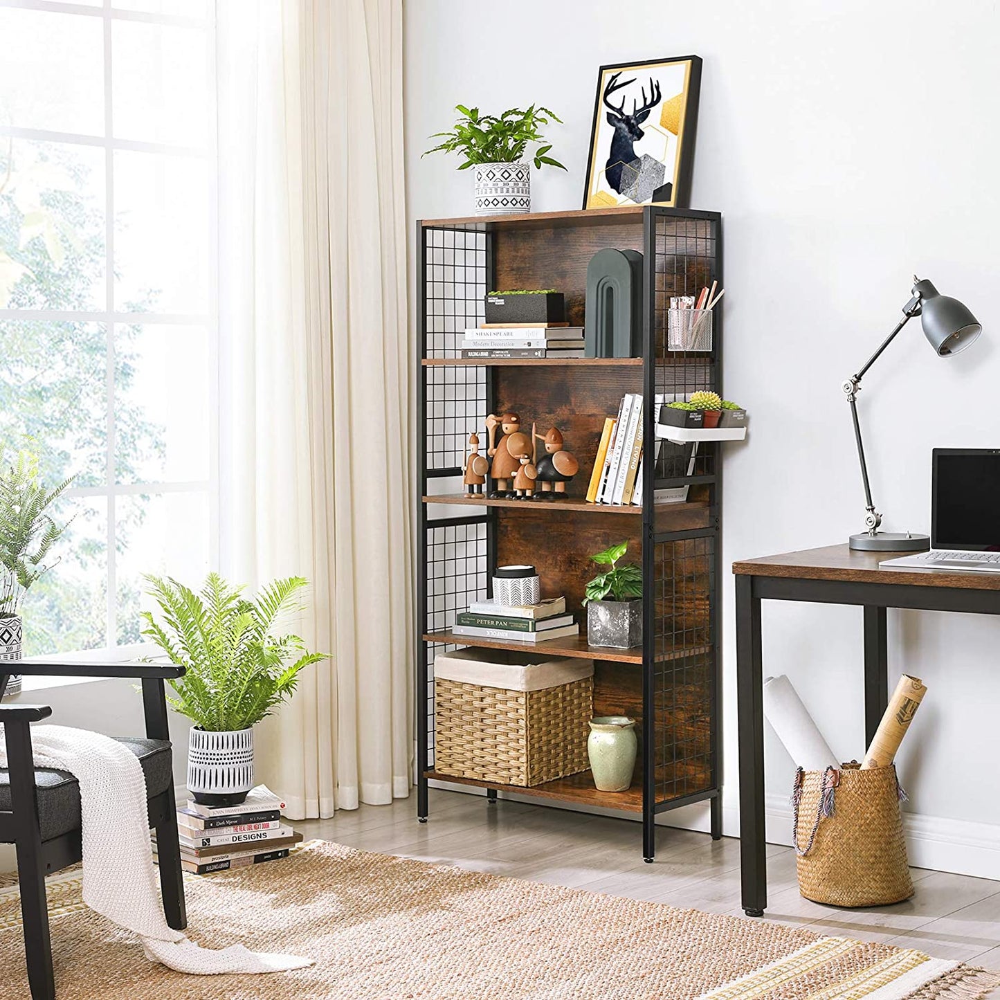 Bibliothèque Oxford de Nancy - Armoire en bois vintage - Armoire de rangement - Armoires - 74 x 30 x 155 cm