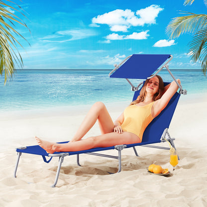 Nancy's Adel Ligstoel - Ligbed - Loungestoel - Tuinstoel - Relaxtoel - Opvouwbaar - Met Zonnekap - 195 x 60 x 30 cm