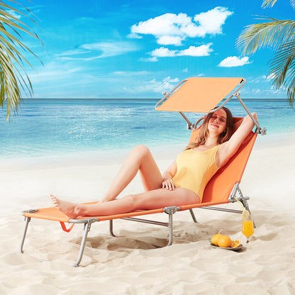 Nancy's Adel Ligstoel - Ligbed - Loungestoel - Tuinstoel - Relaxtoel - Opvouwbaar - Met Zonnekap - 195 x 60 x 30 cm