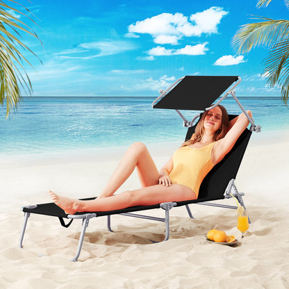 Nancy's Adel Ligstoel - Ligbed - Loungestoel - Tuinstoel - Relaxtoel - Opvouwbaar - Met Zonnekap - 195 x 60 x 30 cm