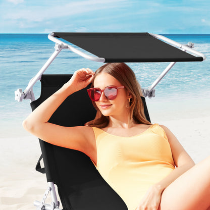 Nancy's Adel Ligstoel - Ligbed - Loungestoel - Tuinstoel - Relaxtoel - Opvouwbaar - Met Zonnekap - 195 x 60 x 30 cm