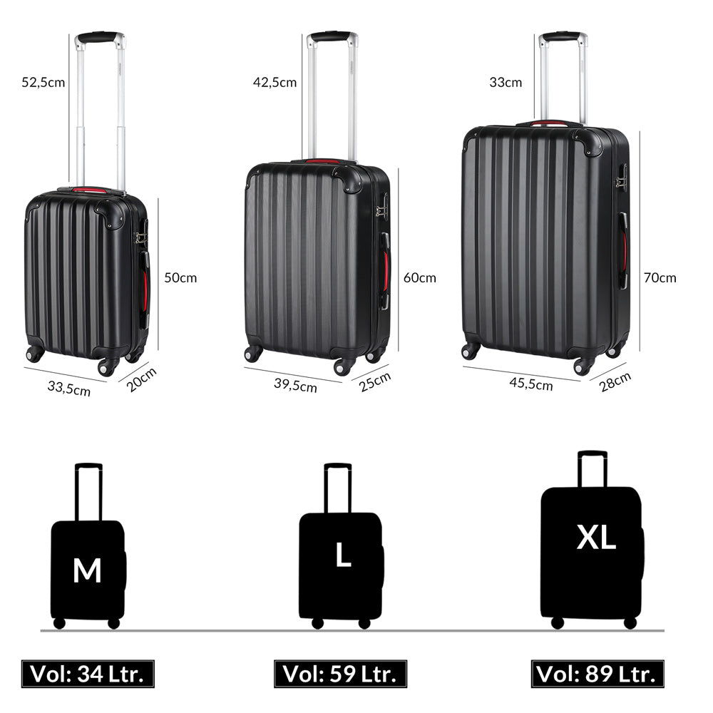Ensemble de valises Nancy's Lochbuie - Valises de voyage - 3 pièces - Étui rigide - Sangles supplémentaires - Poche en filet pratique - ABS