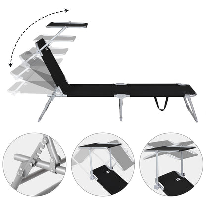 Nancy's Adel Ligstoel - Ligbed - Loungestoel - Tuinstoel - Relaxtoel - Opvouwbaar - Met Zonnekap - 195 x 60 x 30 cm