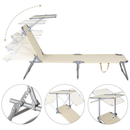 Nancy's Adel Ligstoel - Ligbed - Loungestoel - Tuinstoel - Relaxtoel - Opvouwbaar - Met Zonnekap - 195 x 60 x 30 cm