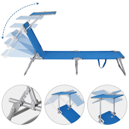 Nancy's Adel Ligstoel - Ligbed - Loungestoel - Tuinstoel - Relaxtoel - Opvouwbaar - Met Zonnekap - 195 x 60 x 30 cm