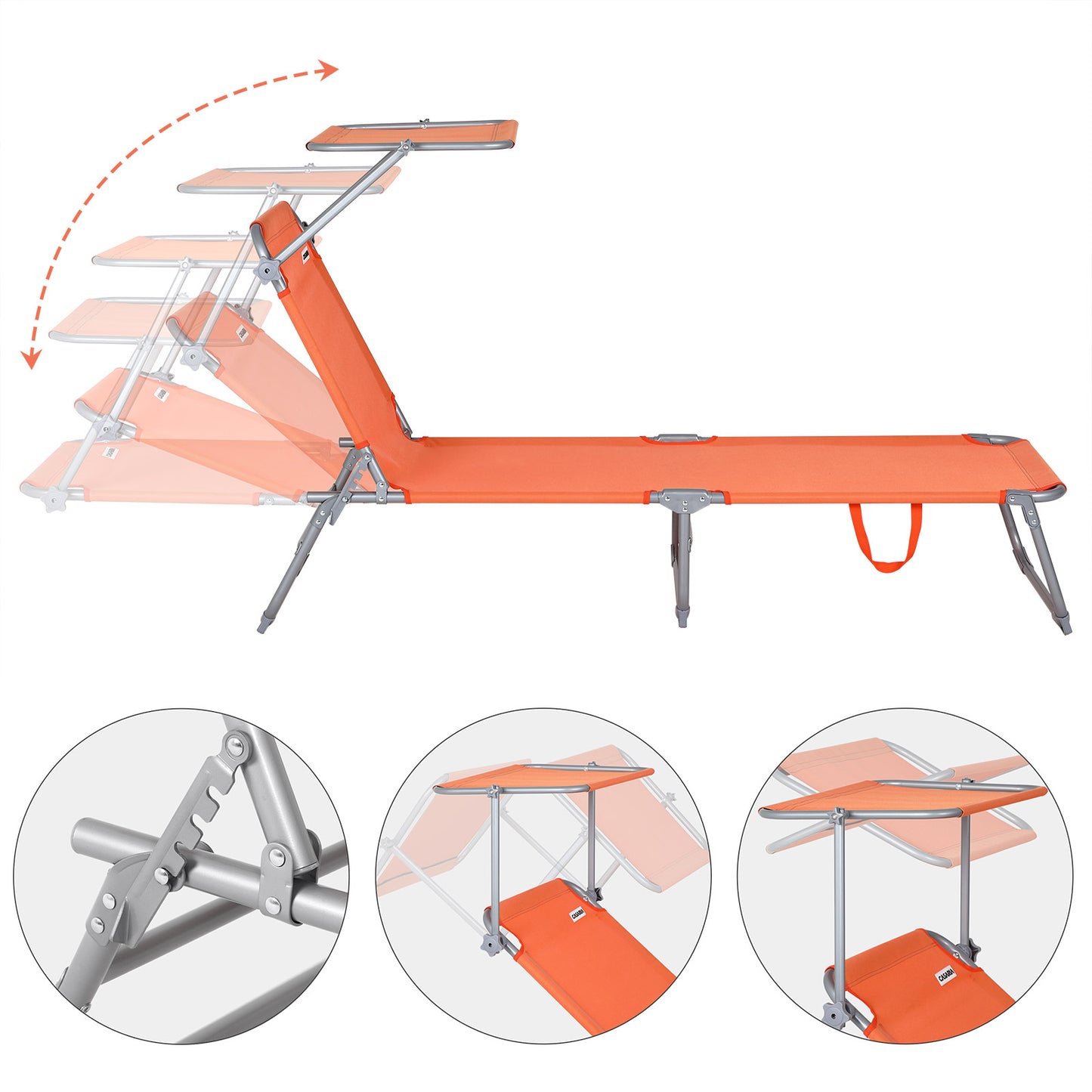 Nancy's Adel Ligstoel - Ligbed - Loungestoel - Tuinstoel - Relaxtoel - Opvouwbaar - Met Zonnekap - 195 x 60 x 30 cm