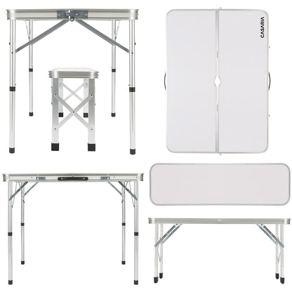 Nancy's Meridianville Campingzitgroep - Tuintafel - Eettafel - Tuinbanken - Opvouwbaar - Opklapbaar - Aluminium - MDF
