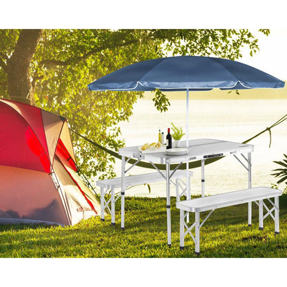 Nancy's Meridianville Campingzitgroep - Tuintafel - Eettafel - Tuinbanken - Opvouwbaar - Opklapbaar - Aluminium - MDF