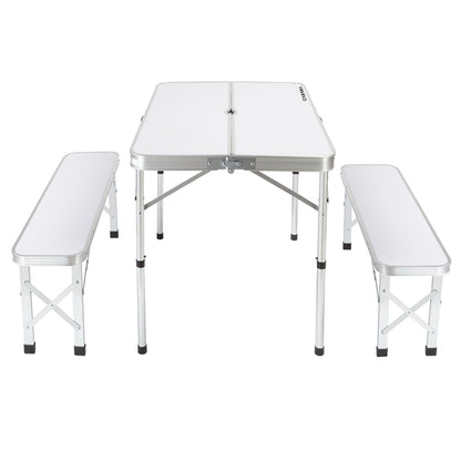 Nancy's Meridianville Campingzitgroep - Tuintafel - Eettafel - Tuinbanken - Opvouwbaar - Opklapbaar - Aluminium - MDF
