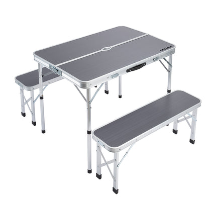 Nancy's Meridianville Campingzitgroep - Tuintafel - Eettafel - Tuinbanken - Opvouwbaar - Opklapbaar - Aluminium - MDF