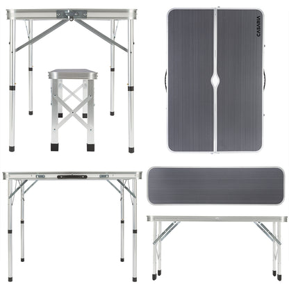 Nancy's Meridianville Campingzitgroep - Tuintafel - Eettafel - Tuinbanken - Opvouwbaar - Opklapbaar - Aluminium - MDF