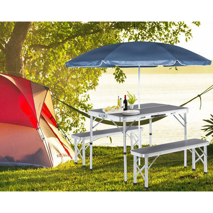 Nancy's Meridianville Campingzitgroep - Tuintafel - Eettafel - Tuinbanken - Opvouwbaar - Opklapbaar - Aluminium - MDF