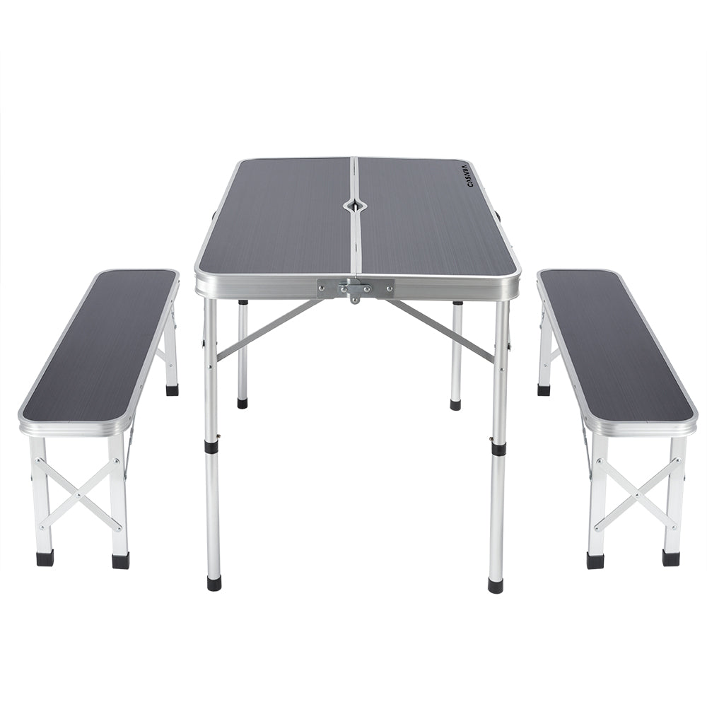 Nancy's Meridianville Campingzitgroep - Tuintafel - Eettafel - Tuinbanken - Opvouwbaar - Opklapbaar - Aluminium - MDF