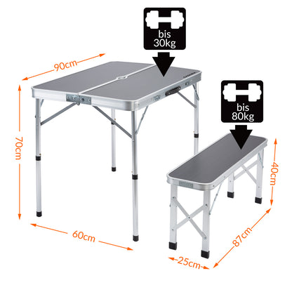 Nancy's Meridianville Campingzitgroep - Tuintafel - Eettafel - Tuinbanken - Opvouwbaar - Opklapbaar - Aluminium - MDF