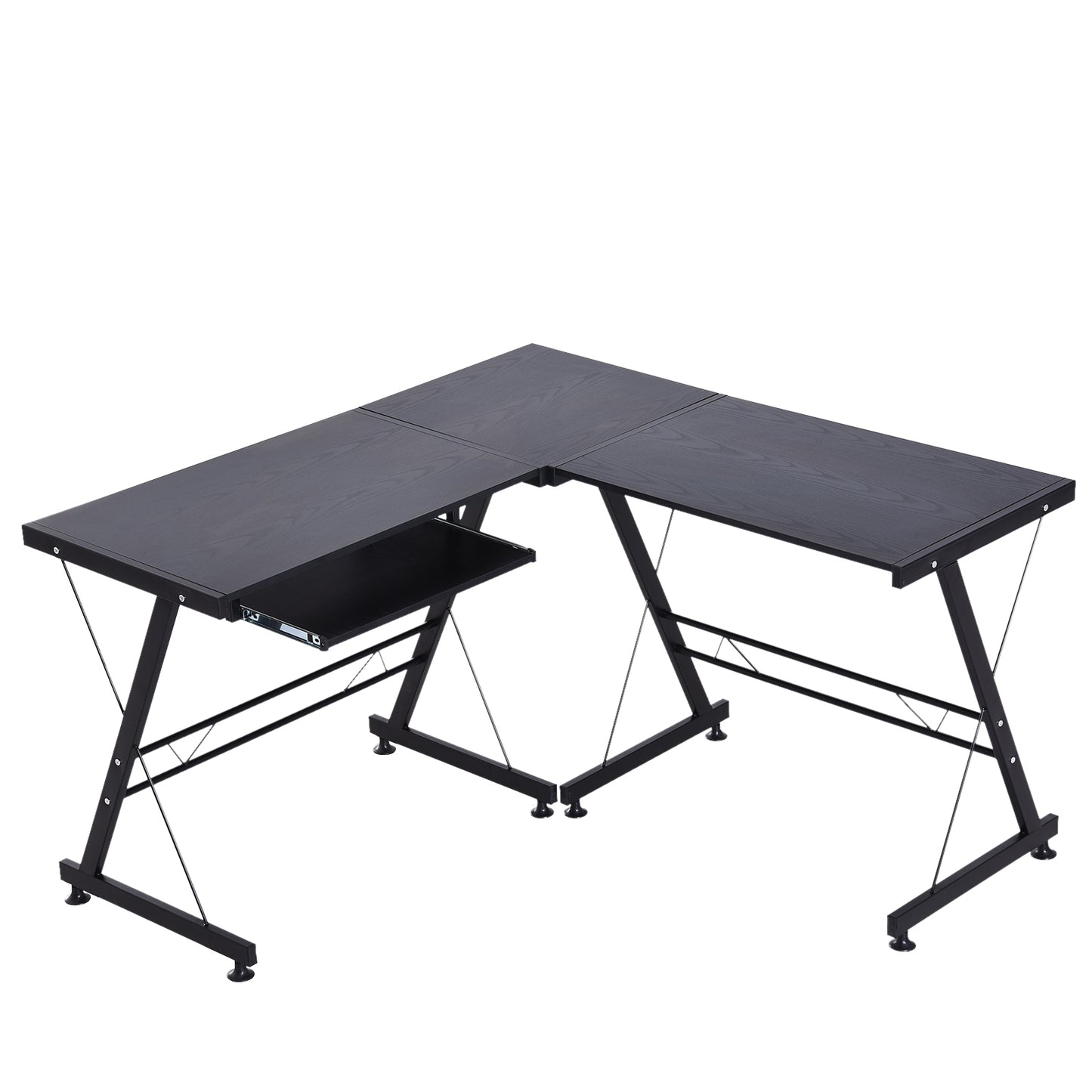 Nancy's Faribault Bureau - Hoekbureau - In Hoogte Verstelbaar - L-Vorm - 130 x 130 x 73 cm - Zwart - MDF - Staal