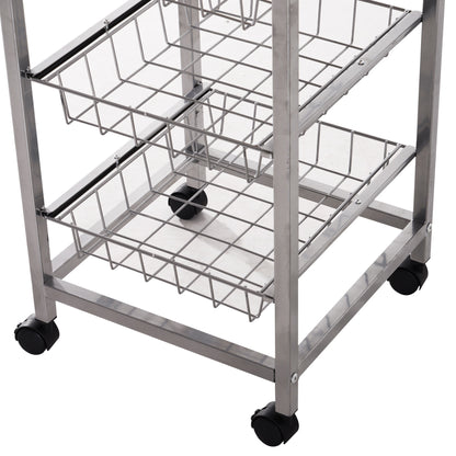 Nancy's Sandusky Keukentrolley - Keukenwagen - Serveerwagen - 4 -Laags - Draadmanden - 36.5 x 36.5 x 89 cm - Staal - MDF -