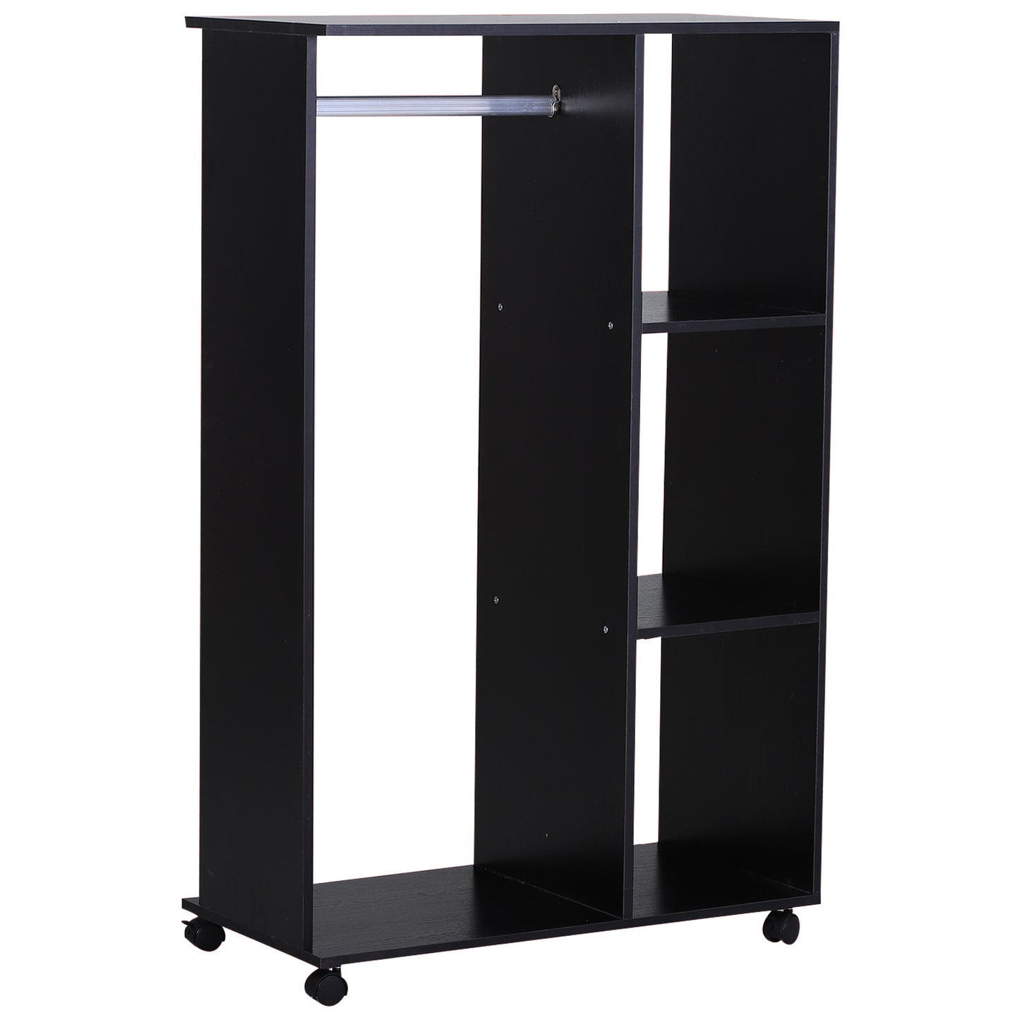 Nancy's Sweetwater Garderobekast - 3 Opbergvakken - 1 Hangrek - Op Wieltjes - Mobiele Garderobe - 80 x 40 x 128 cm - Zwart - Bewerkt Hout - Aluminium