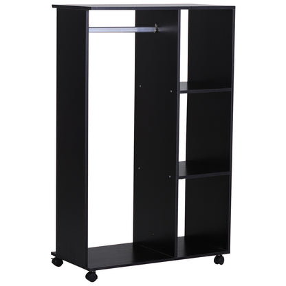 Nancy's Sweetwater Garderobekast - 3 Opbergvakken - 1 Hangrek - Op Wieltjes - Mobiele Garderobe - 80 x 40 x 128 cm - Zwart - Bewerkt Hout - Aluminium