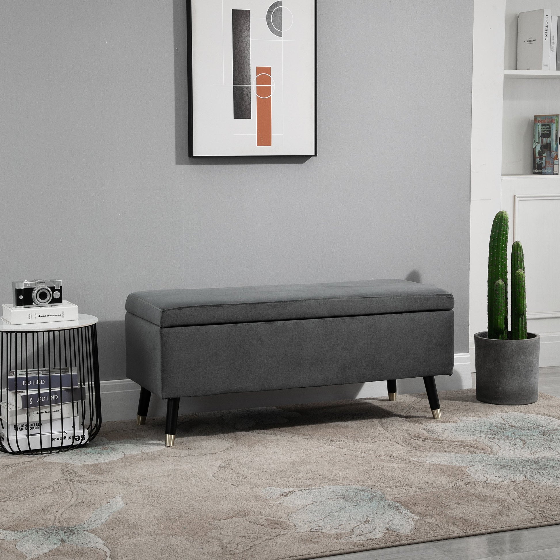 Nancy's Shreveport Opbergbank - Schoenenbank - Opbergkist - Voetenbank - Grijs - Fluweel - ± 110 x 45 x 45 cm