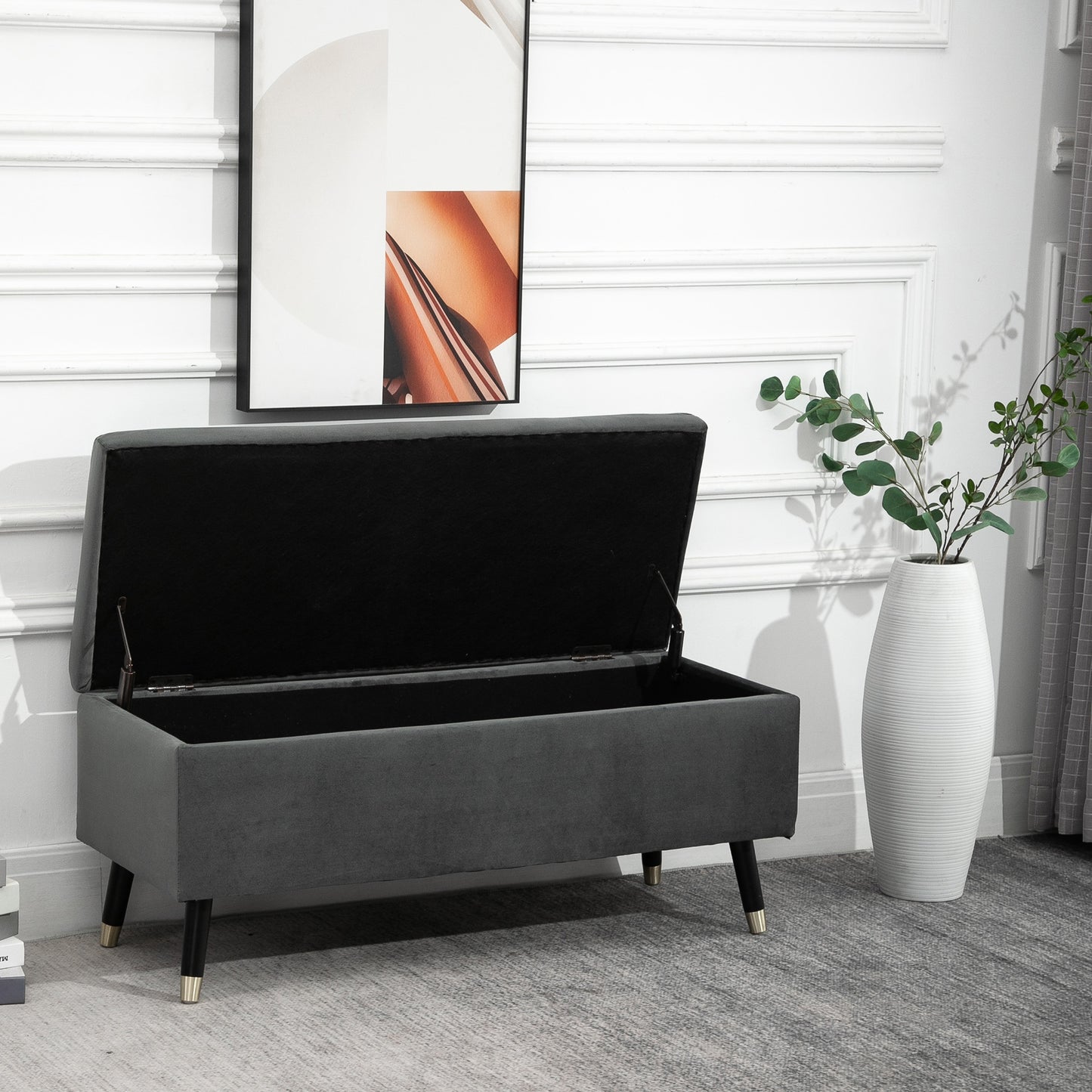 Nancy's Shreveport Opbergbank - Schoenenbank - Opbergkist - Voetenbank - Grijs - Fluweel - ± 110 x 45 x 45 cm