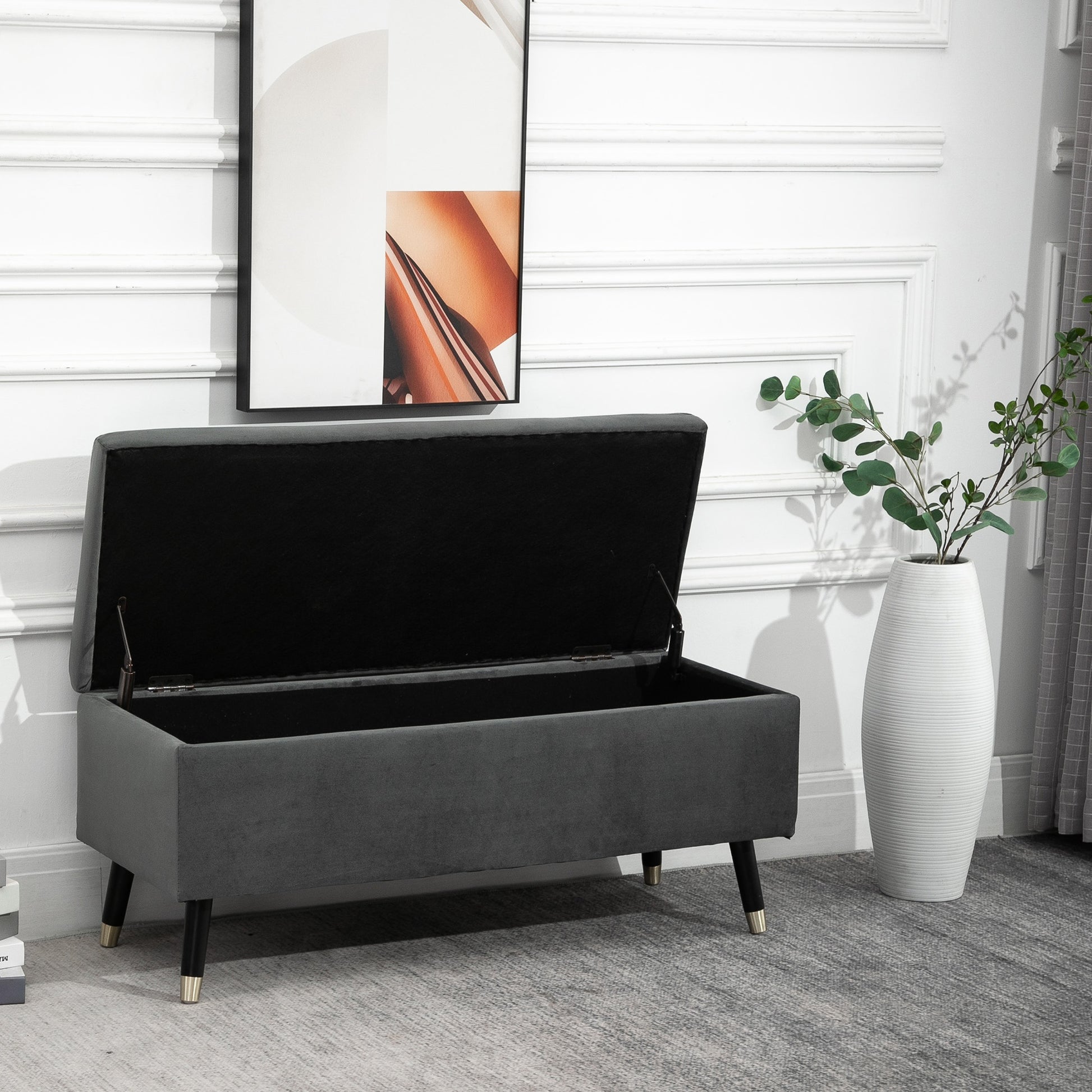 Nancy's Shreveport Opbergbank - Schoenenbank - Opbergkist - Voetenbank - Grijs - Fluweel - ± 110 x 45 x 45 cm