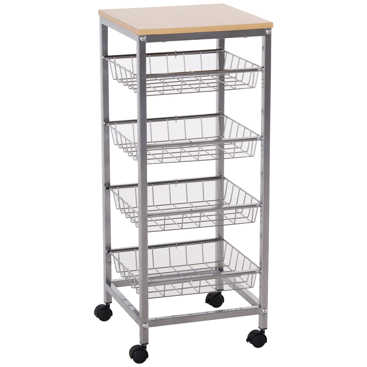 Nancy's Sandusky Keukentrolley - Keukenwagen - Serveerwagen - 4 -Laags - Draadmanden - 36.5 x 36.5 x 89 cm - Staal - MDF -