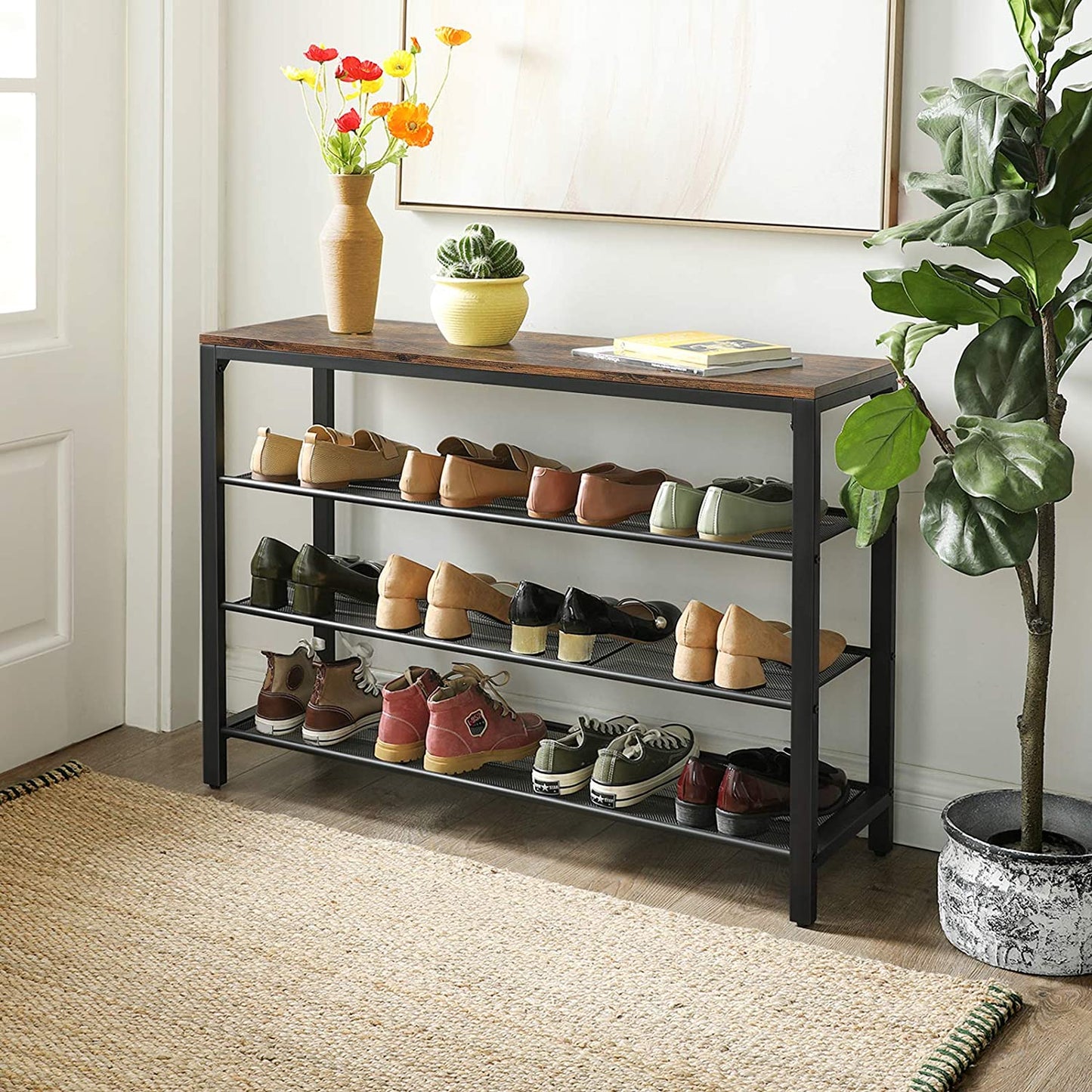 Nancy's Milan Schoenenrek - Schoenenkast - Vintage Bruin / Zwart - ± 100 x 30 x 70 cm