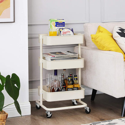 Nancy's Keukentrolley - Keukenwagen Op Wieltjes - Keukentrolleys - Crème Wit - 43 x 35 x 73,5 cm