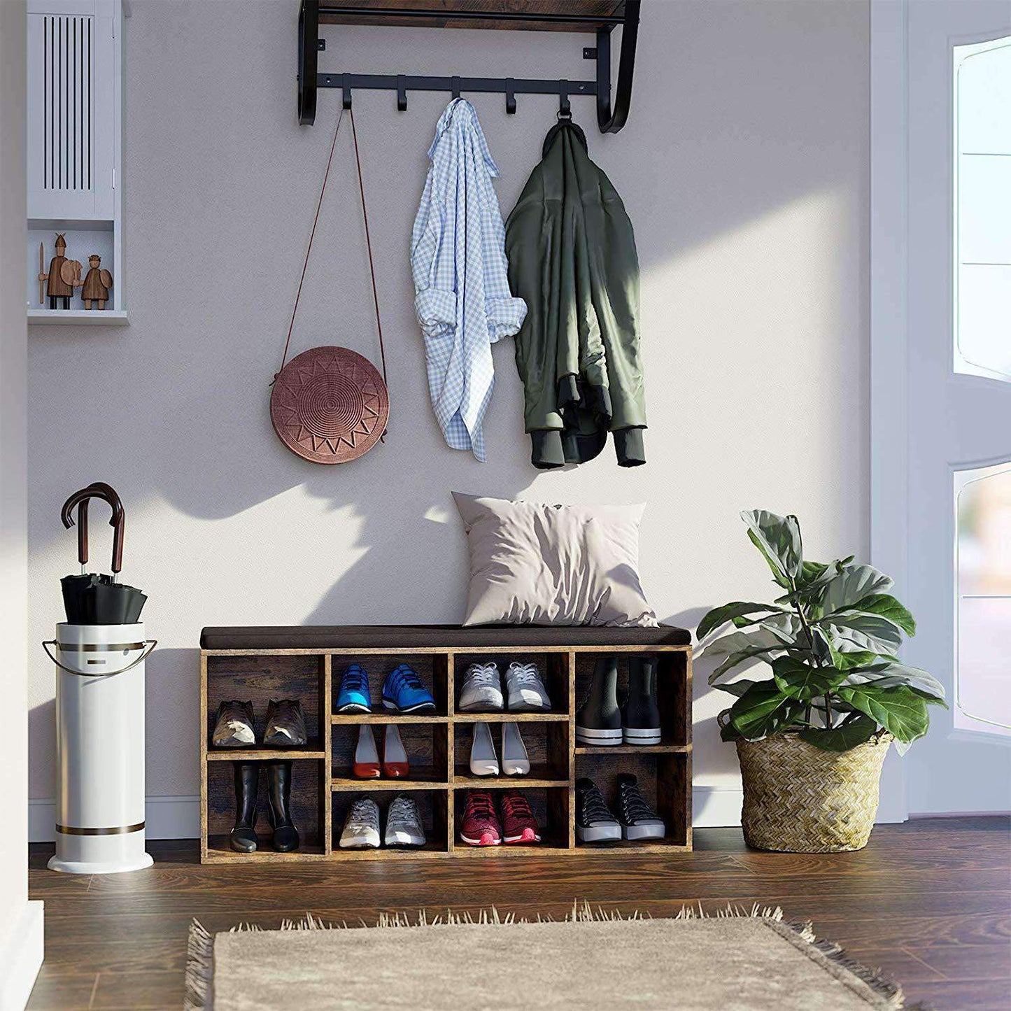Nancy's Edison Schoenenbank - Schoenenrek - 10 Paar Schoenen - Schoenenkast - Vintage Bruin - ± 105 x 30 x 50 cm