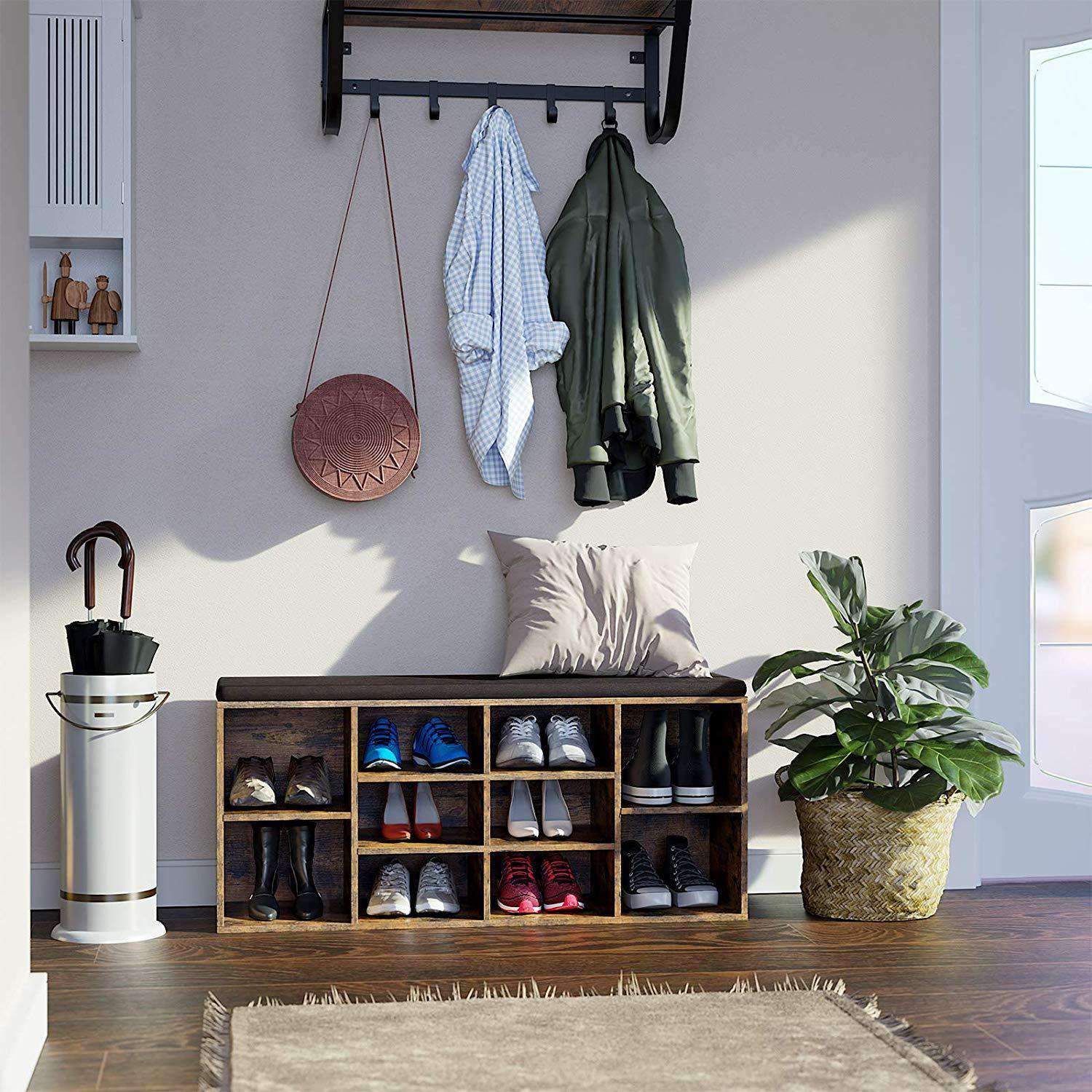 Nancy's Edison Schoenenbank - Schoenenrek - 10 Paar Schoenen - Schoenenkast - Vintage Bruin - ± 105 x 30 x 50 cm