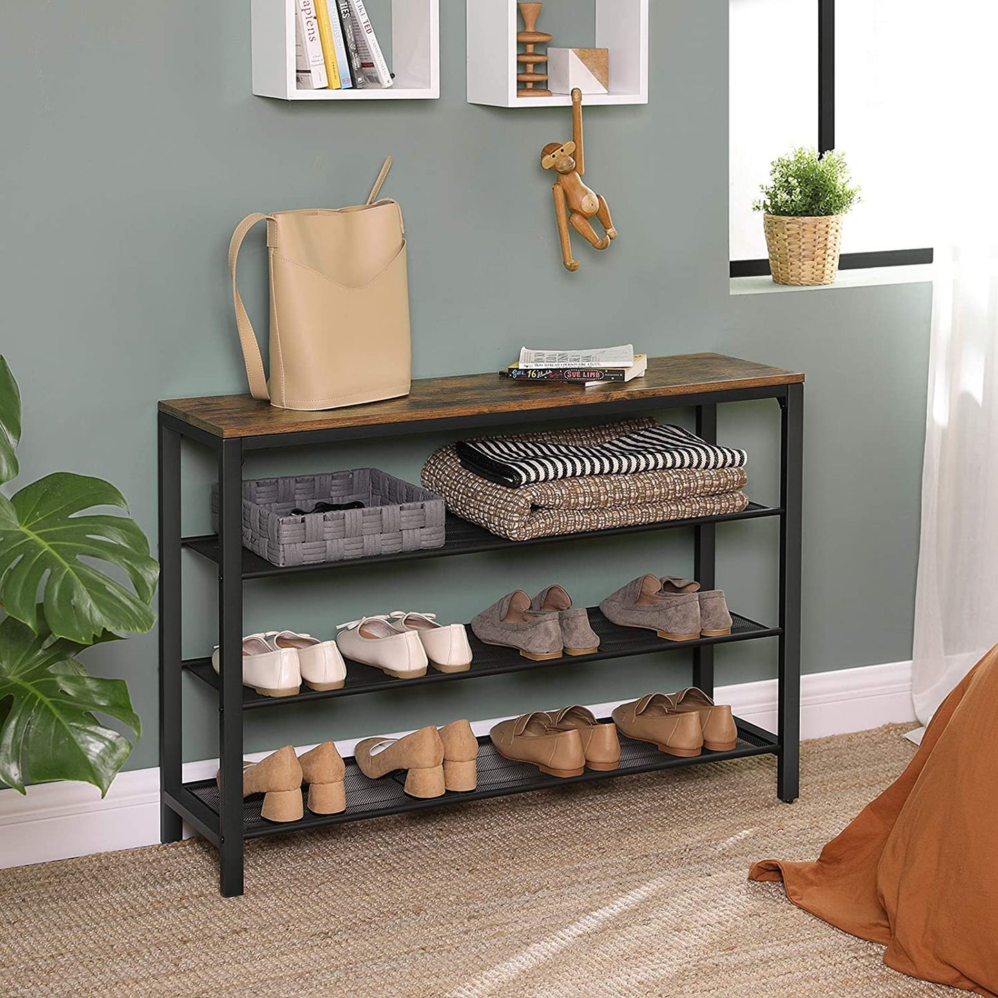 Nancy's Milan Shoe Cabinet - 4 layers - Shoe rack - Shoe bench - Rustic Brown - Industrial - 100 x 30 x 72 cm